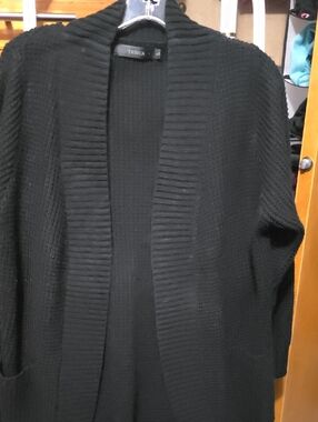 Zesica Black Open-Front Ribbed Women's Sweater Cardigan